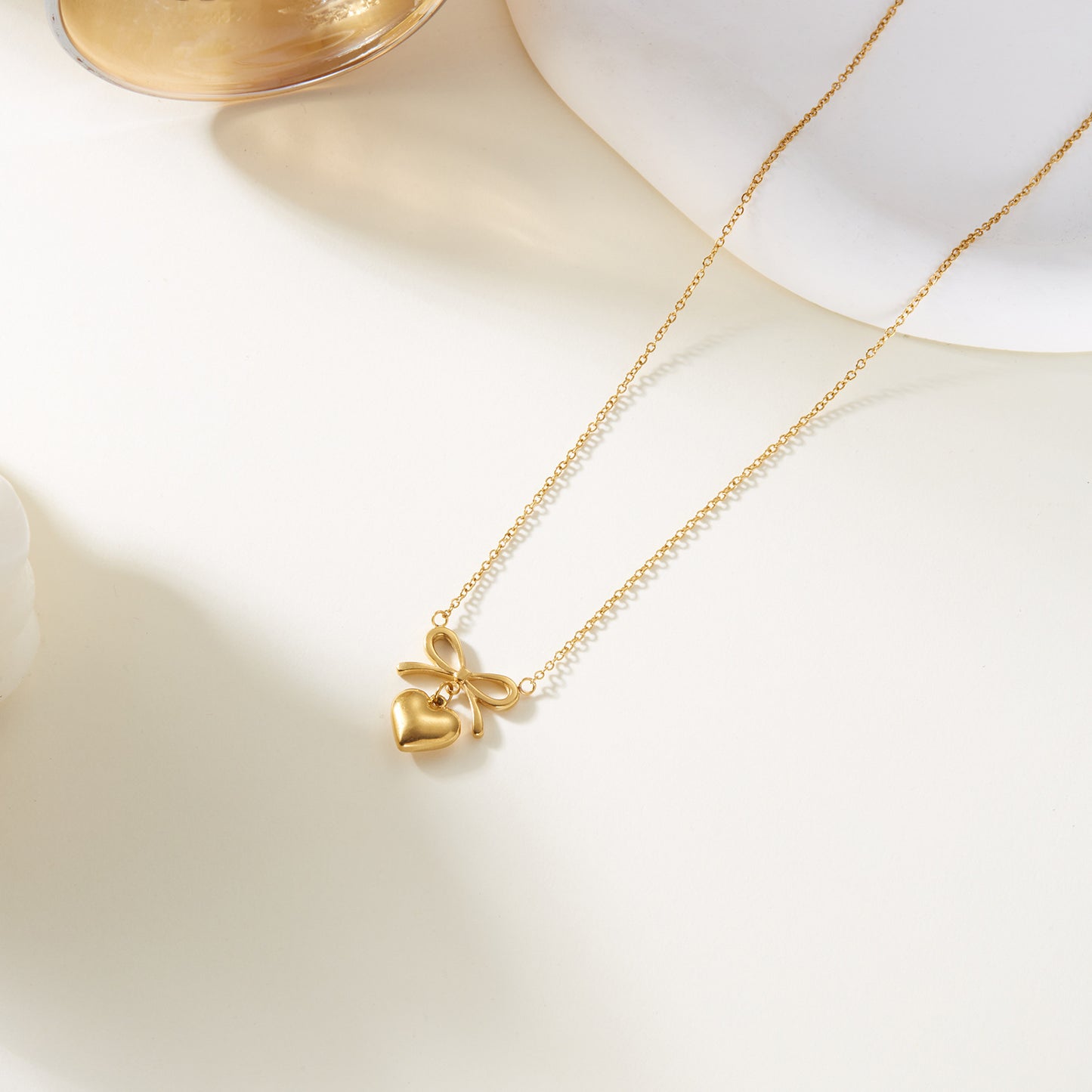 Love Heart Bow Charm Necklace