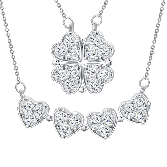 Clover Heart Zircon Pendant Necklace