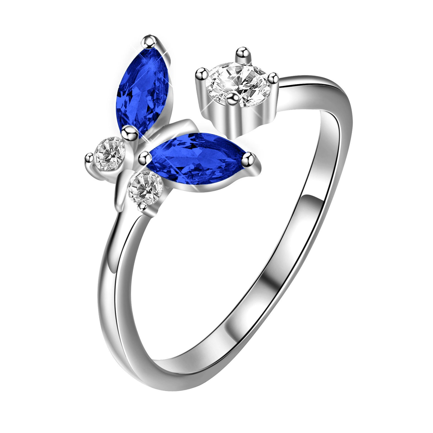 Butterfly Crystal Ring – Sterling Silver & Sapphire Blue